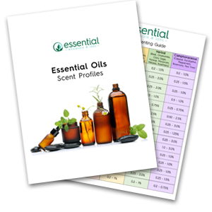 Essential oil scenting guide cover with various brown bottles and plants coming out of them